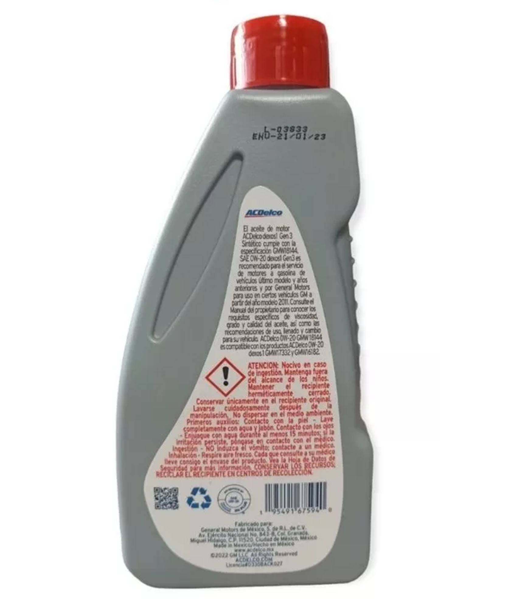 Aceite ACDelco 0w20 100% Sintetico Dexos1 Gen3 946 Ml 