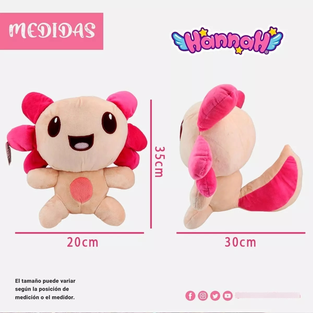 Ajolote Xoli Peluche Axolotl Original Hannah La Sirena