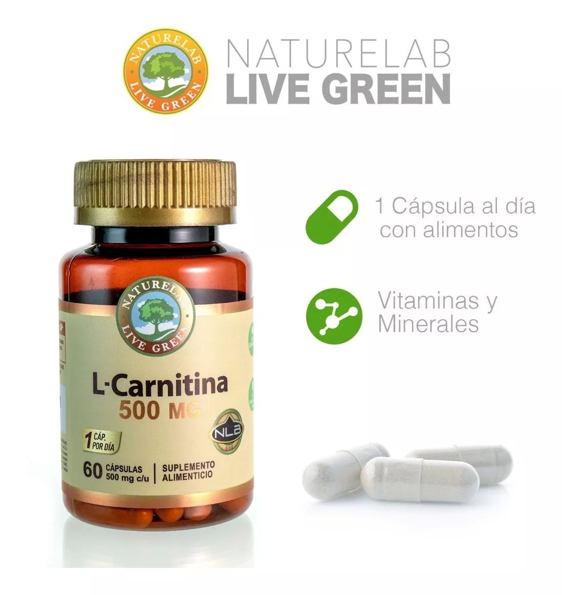 L-Carnitina - Minerales - 60 Cápsulas De 500mg- Naturelab Sin Sabo