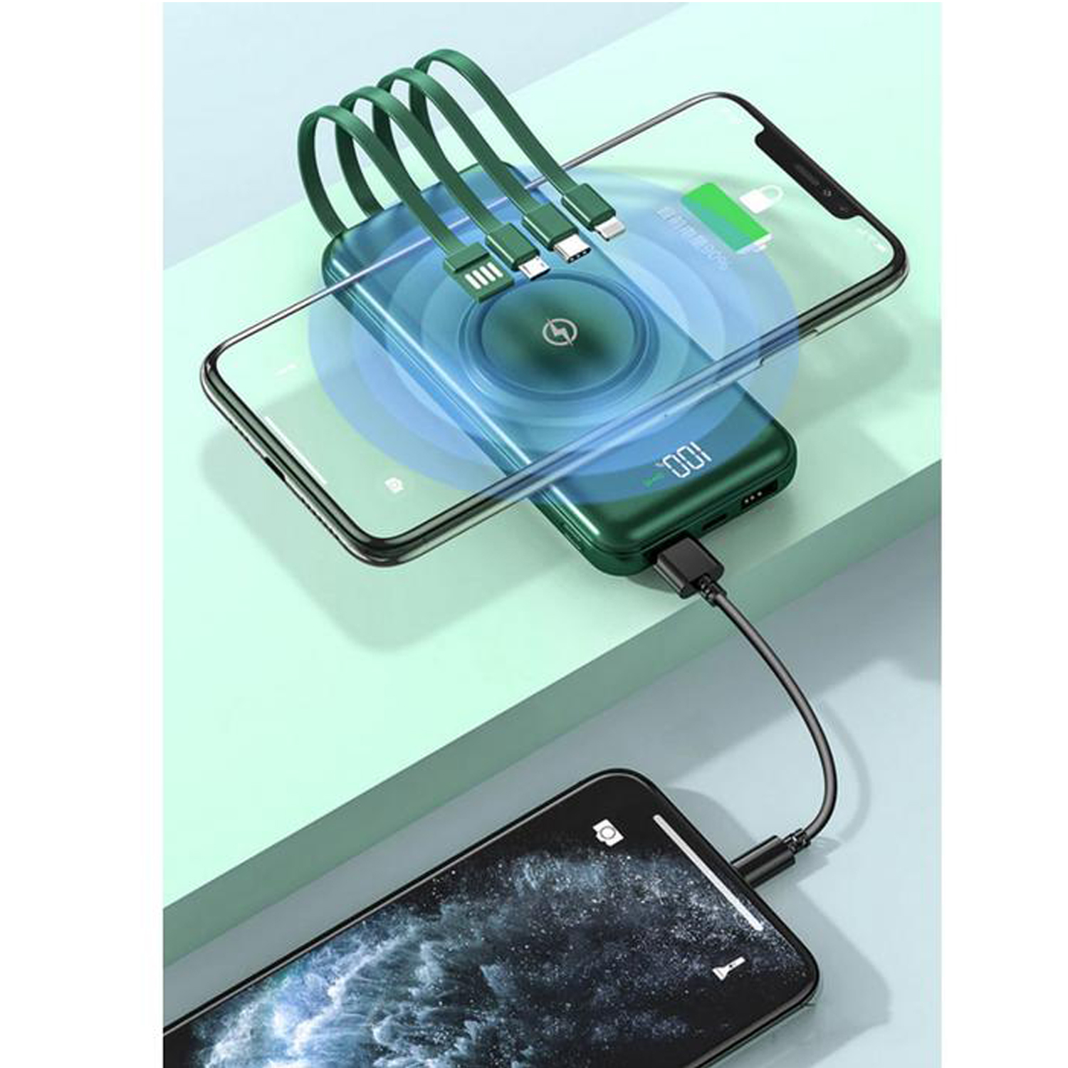 Cargador Portátil Qi Elegante MXQMB-003-10 30000Mah Blanco Salida Qi Inalámbrica, 1xUSB 2,1 Entrada USB Tipo C Cable USB No incluido, Qi MultiBank