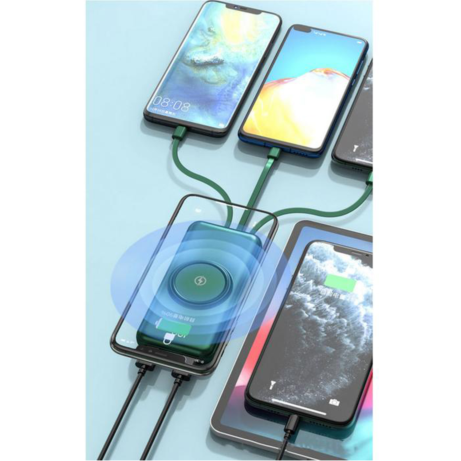Cargador Portátil Qi Elegante MXQMB-003-10 30000Mah Blanco Salida Qi Inalámbrica, 1xUSB 2,1 Entrada USB Tipo C Cable USB No incluido, Qi MultiBank