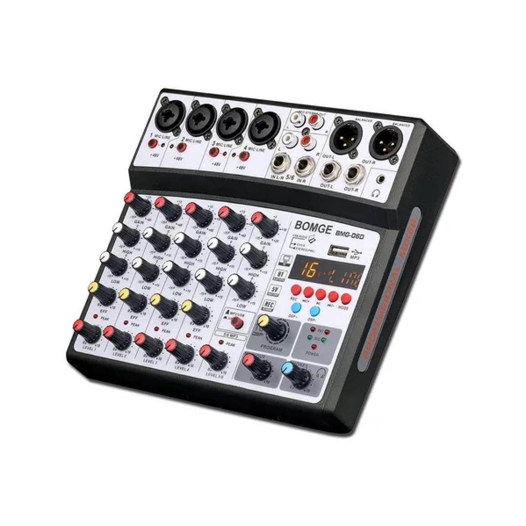  Mezclador Bluetooth Usb Dsp (6 Canales) Negro Marca Bomge