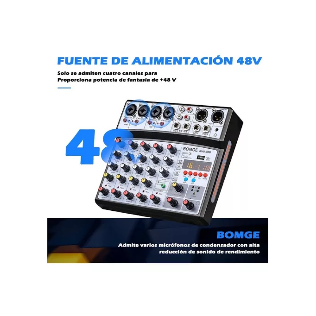  Mezclador Bluetooth Usb Dsp (6 Canales) Negro Marca Bomge