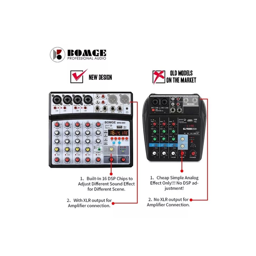  Mezclador Bluetooth Usb Dsp (6 Canales) Negro Marca Bomge