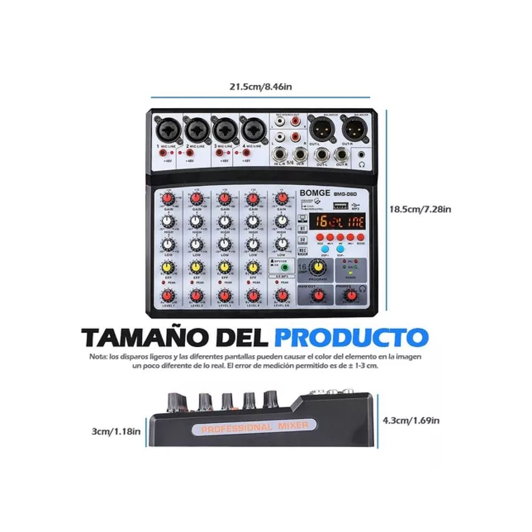  Mezclador Bluetooth Usb Dsp (6 Canales) Negro Marca Bomge