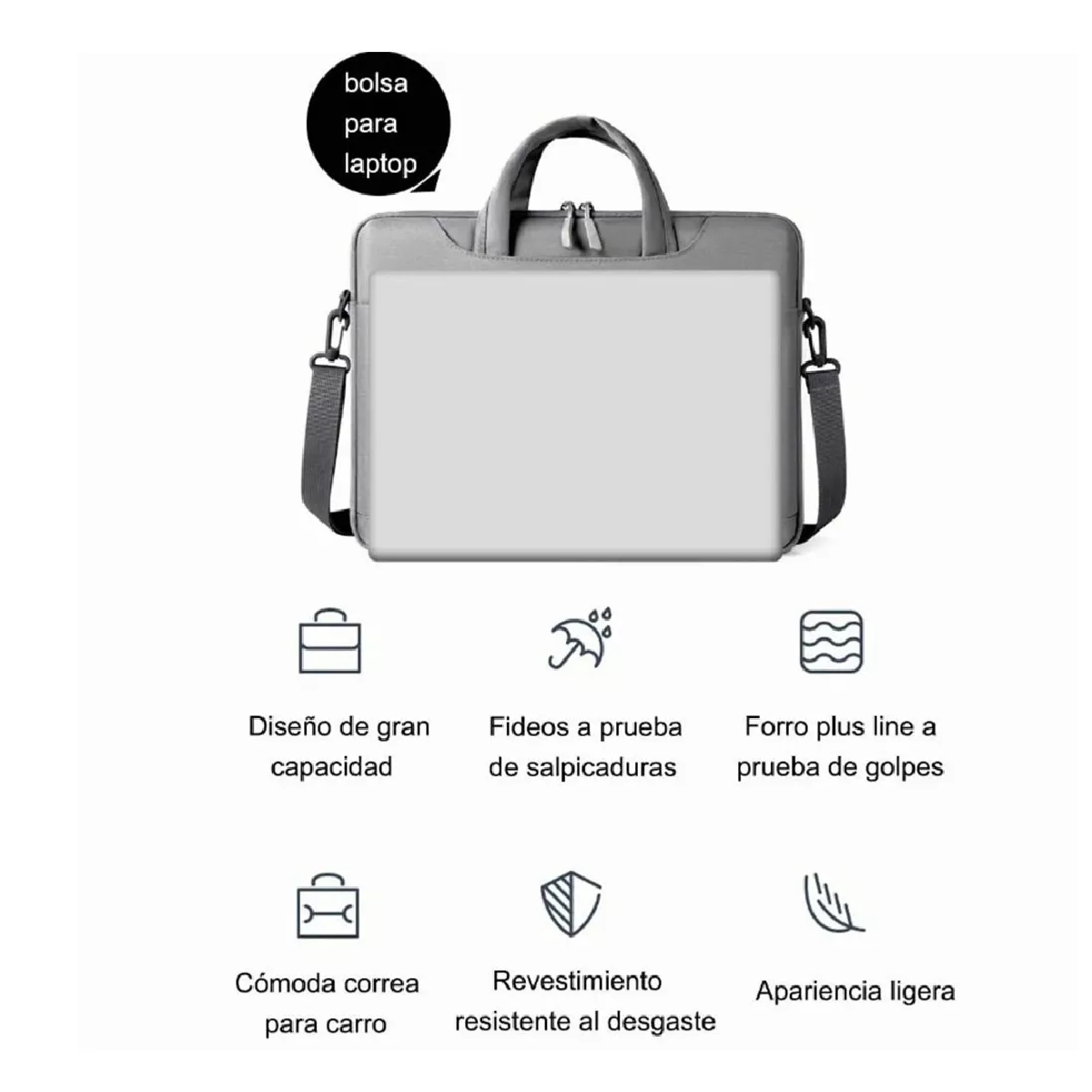 Bolsa Para Laptop 15.6 Pulgada Maletín Impermeable Portatil Gris