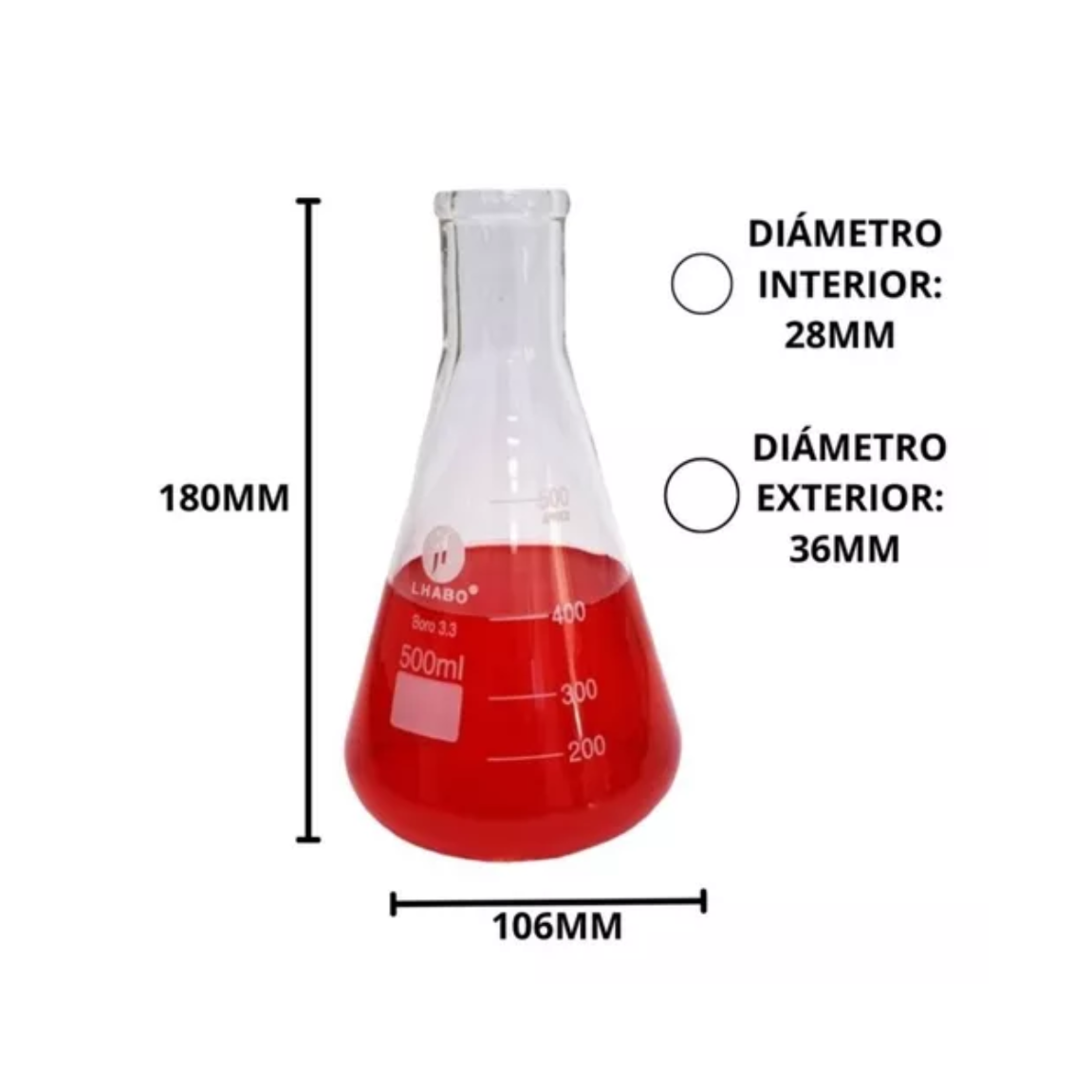 Matraz Erlenmeyer 500 Ml Vidrio Jf Lhabo