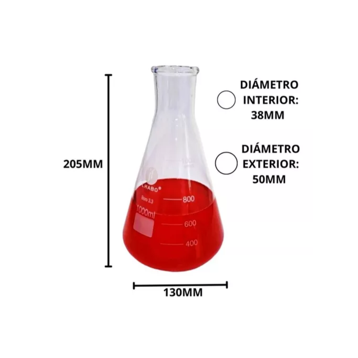 Matraz Erlenmeyer 1000 Ml Vidrio Jf Lhabo