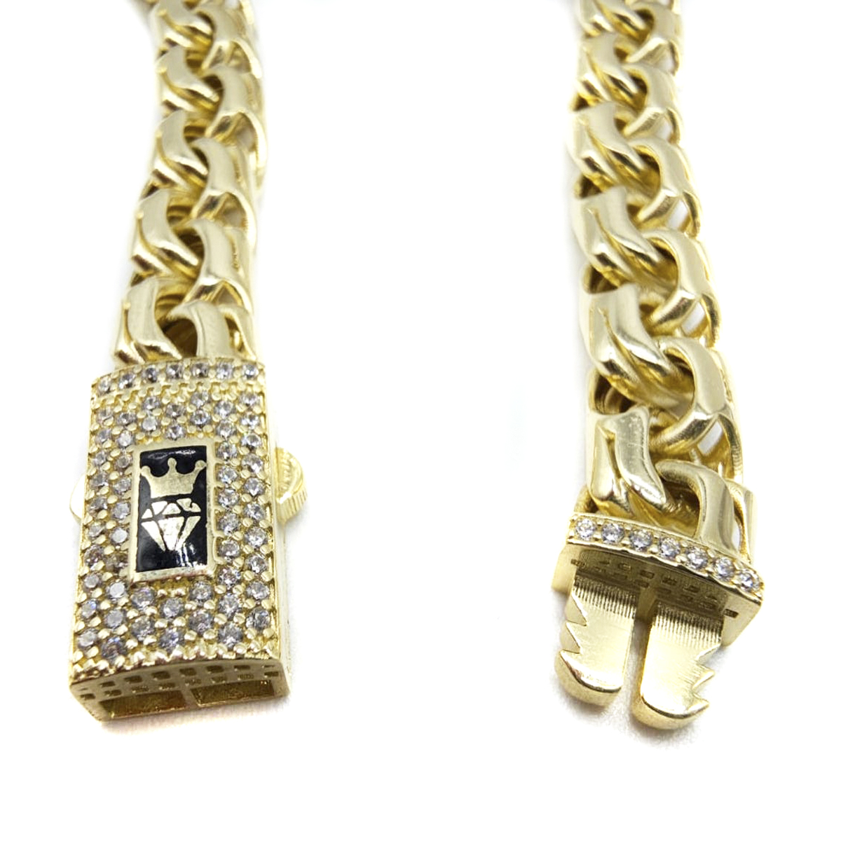 Pulso tejido chino de Oro 10K italiano con broche de zirconia suiza