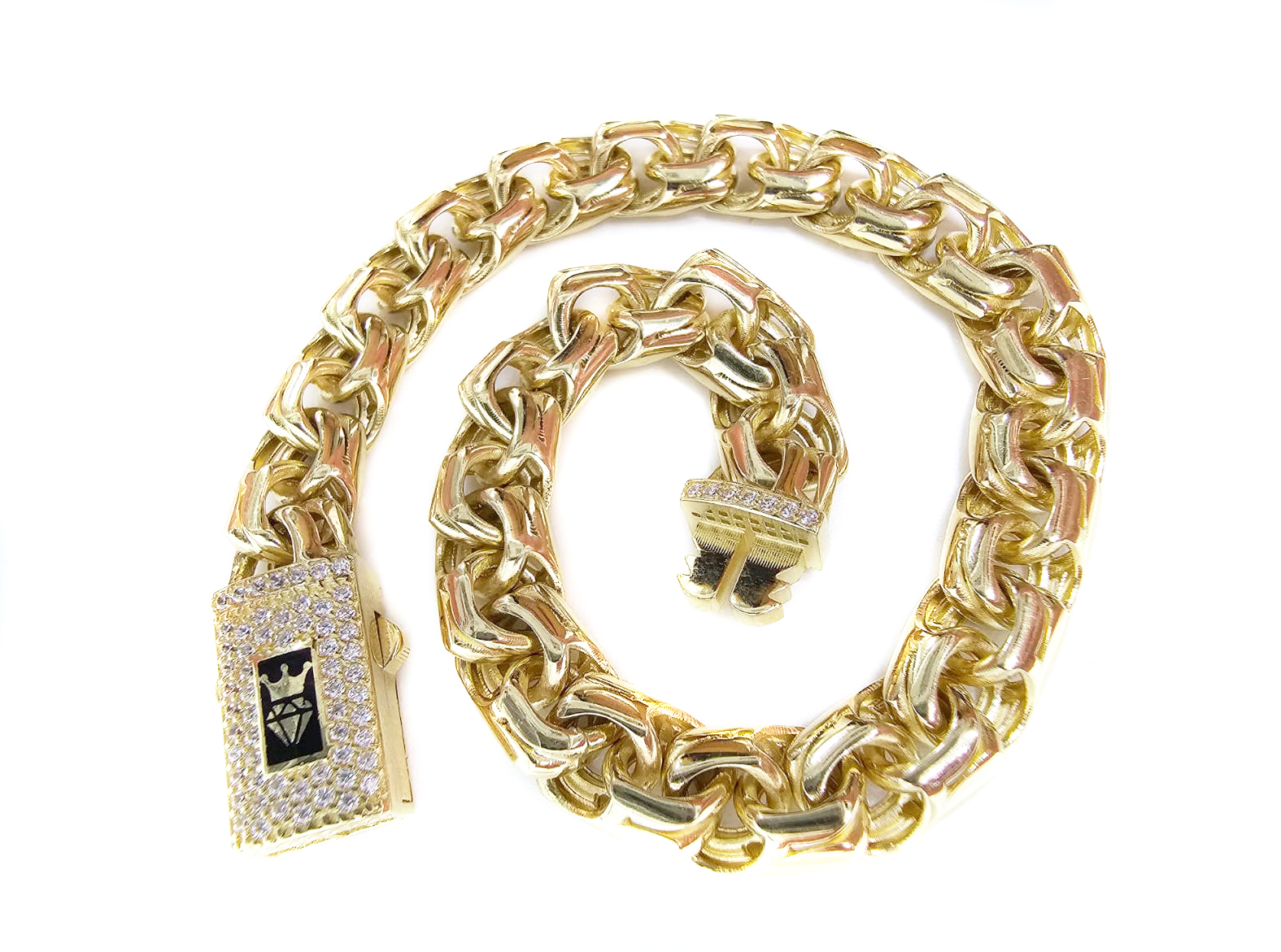 Pulso tejido chino de Oro 10K italiano con broche de zirconia suiza