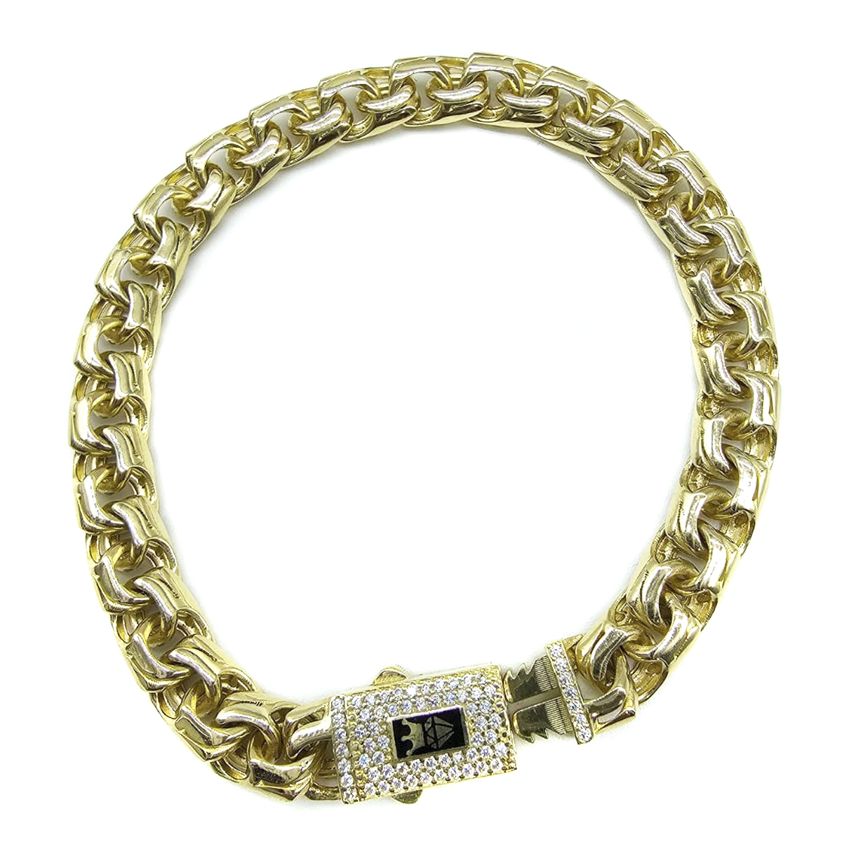 Pulso tejido chino de Oro 10K italiano con broche de zirconia suiza