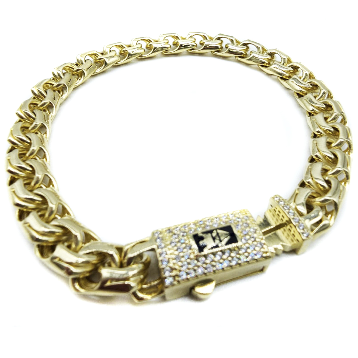 Pulso tejido chino de Oro 10K italiano con broche de zirconia suiza