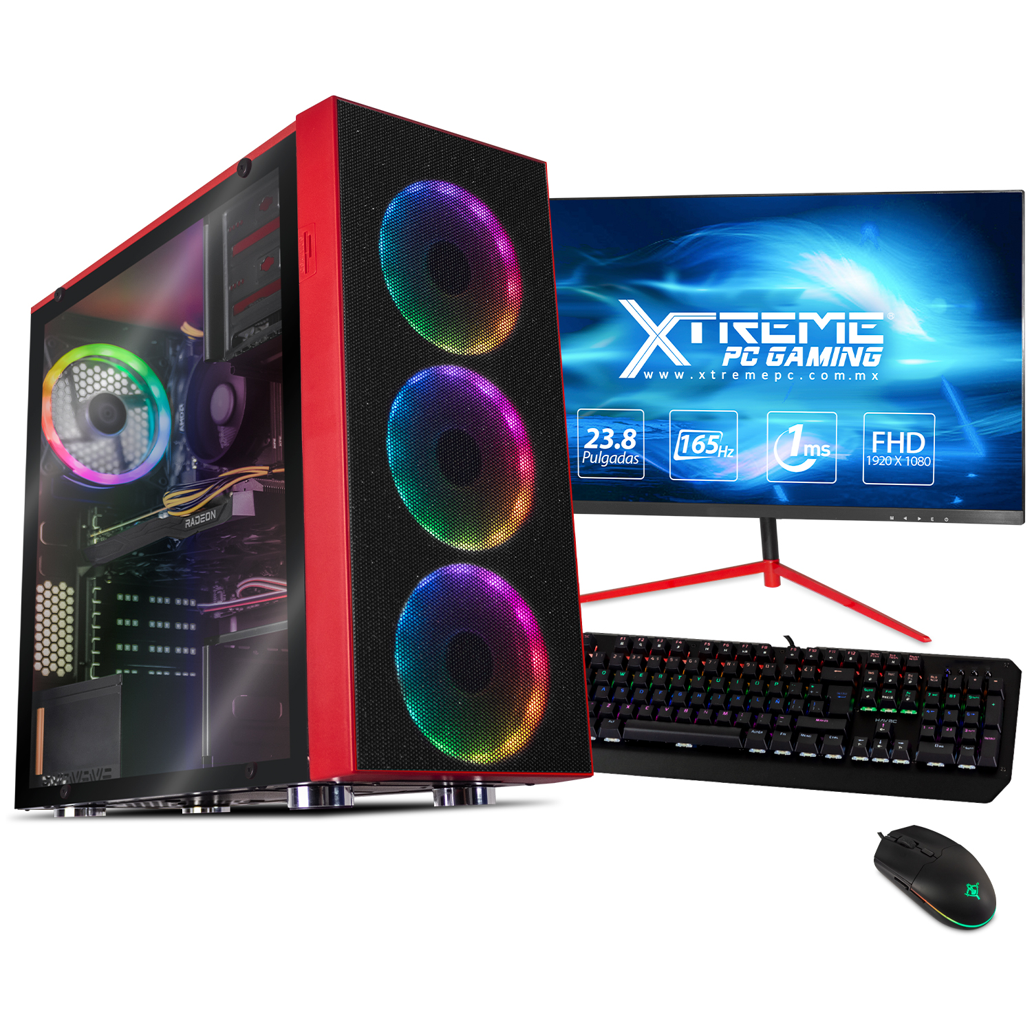 Xtreme PC Gaming AMD Radeon RX 6600 Ryzen 5 5600 16GB SSD 500GB Monitor 23.8 165Hz WIFI Red 