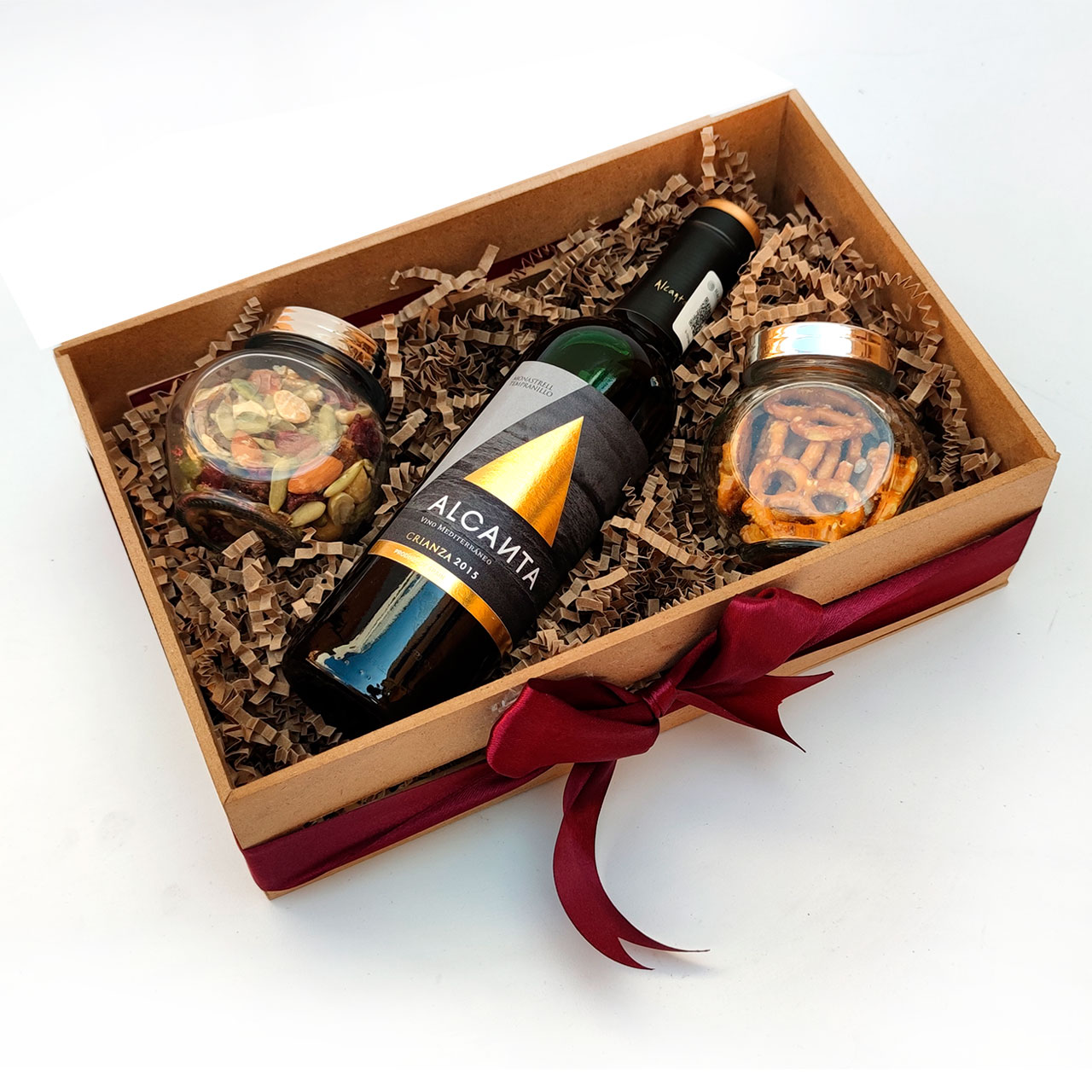 Canasta Con Vino Tinto Alcanta Crianza & Snacks