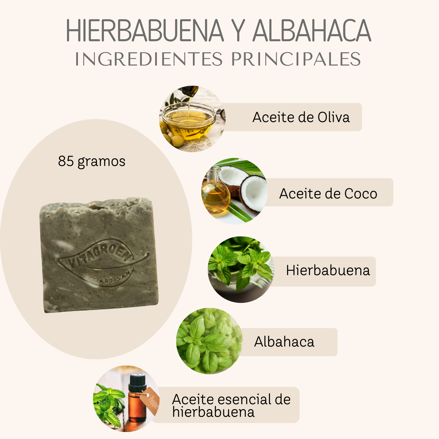 Kit 3 jabones artesanales ALMENDRAS, HIERBABUENA Y ALOE VERA. 100% Naturales, con aceites esenciales y Ecofriendly. 85gr c/uno, total 250gr
