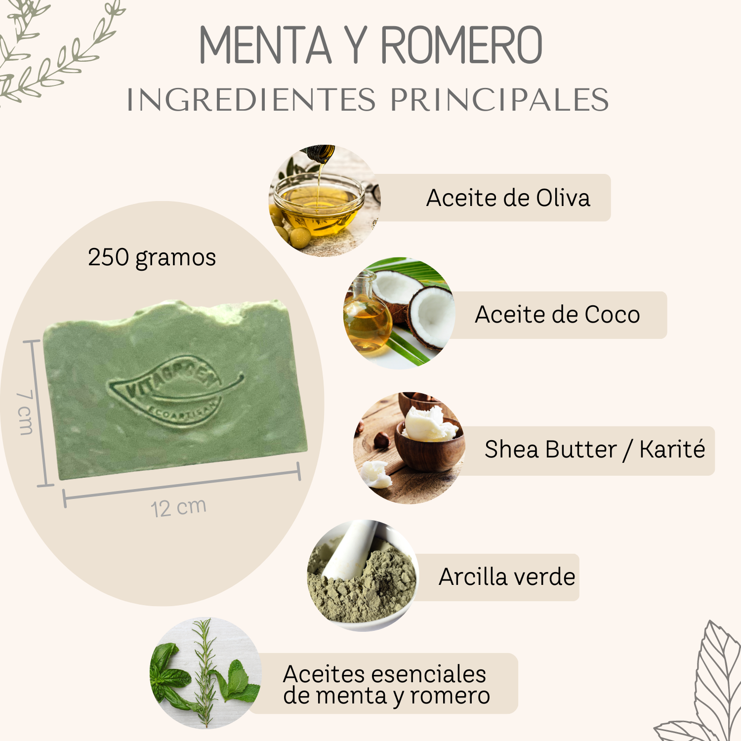 Jabón Grande relajante (250 gr) de MENTA Y ROMERO - artesanal, 100% natural y libre de tóxicos