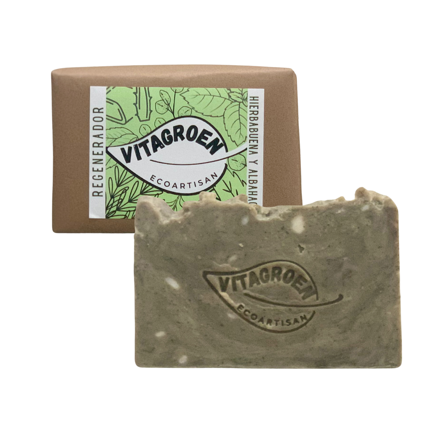 Jabón Grande regenerador (250 gr) de HIERBABUENA Y ALBAHACA - artesanal, 100% natural y libre de tóxicos