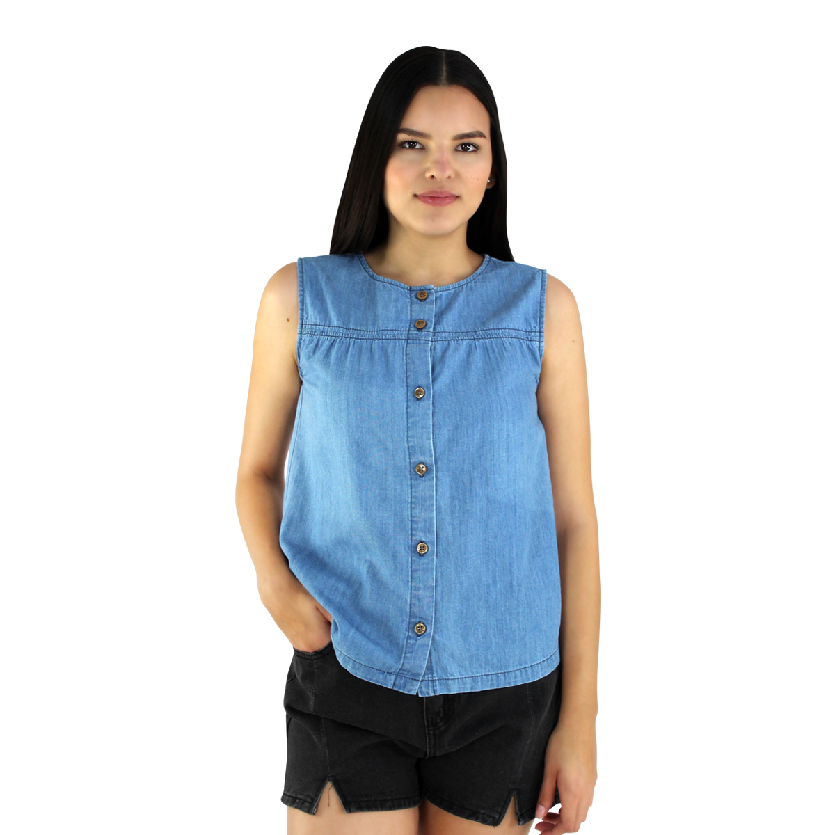 Blusa De Mezclilla Innermotion Azul Claro Estilo 1403 Para Mujer