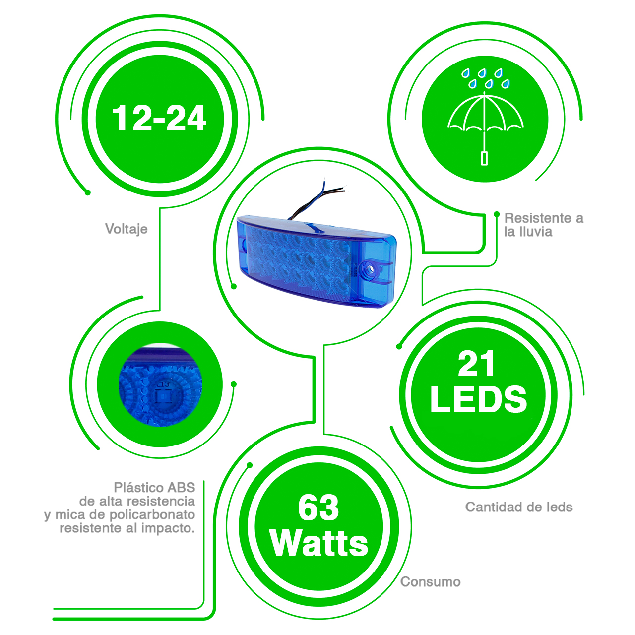 10 Plafon Lateral 21 Led Rectangular Estrobo Camion 12-24v