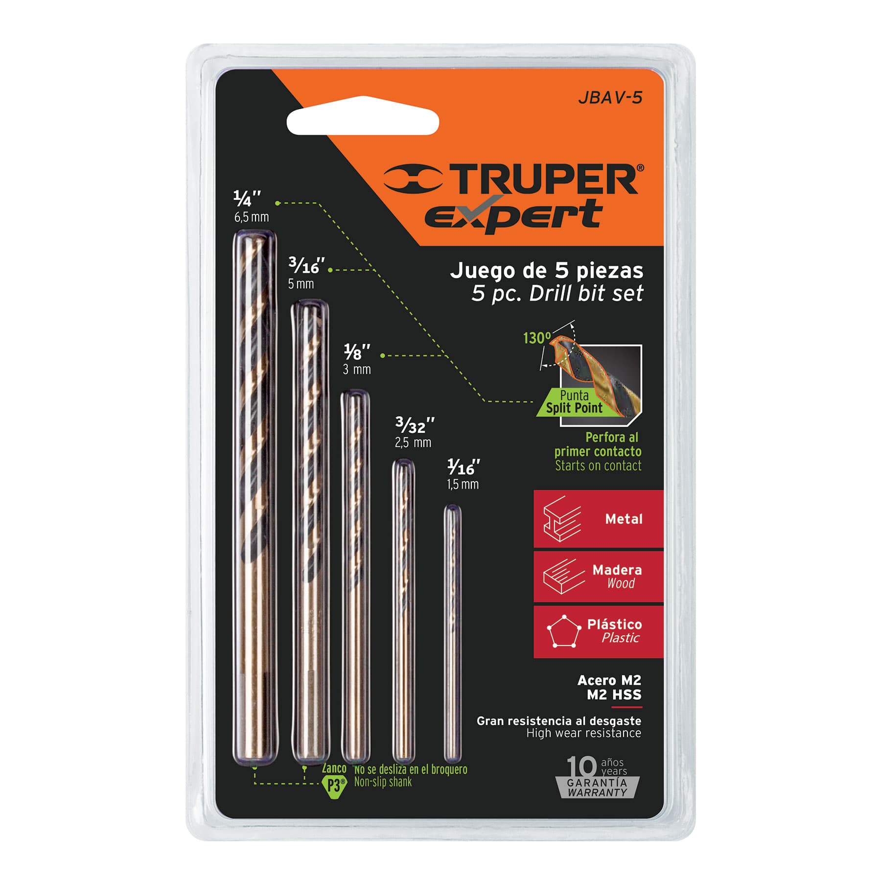 Juego de 5 brocas HSS para metal, Truper Expert 11394