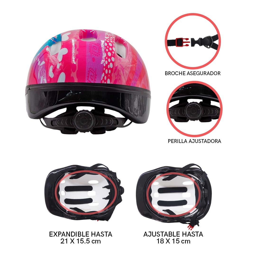 Casco Niña Bicicleta Kit Rodilleras Protección Infantil Rosa Piccolo