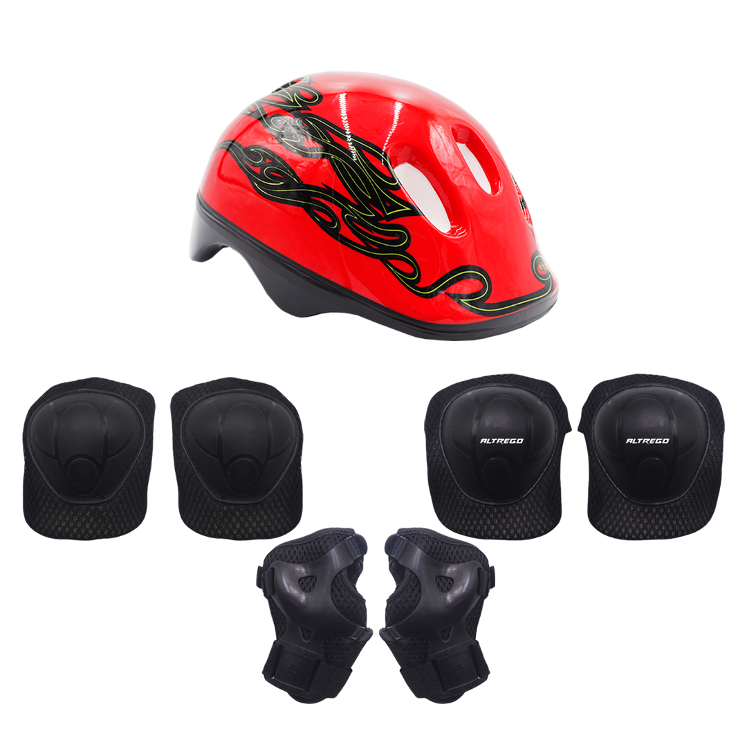 Casco Niño Bicicleta Kit Rodilleras Protección Infantil Rojo-Negro