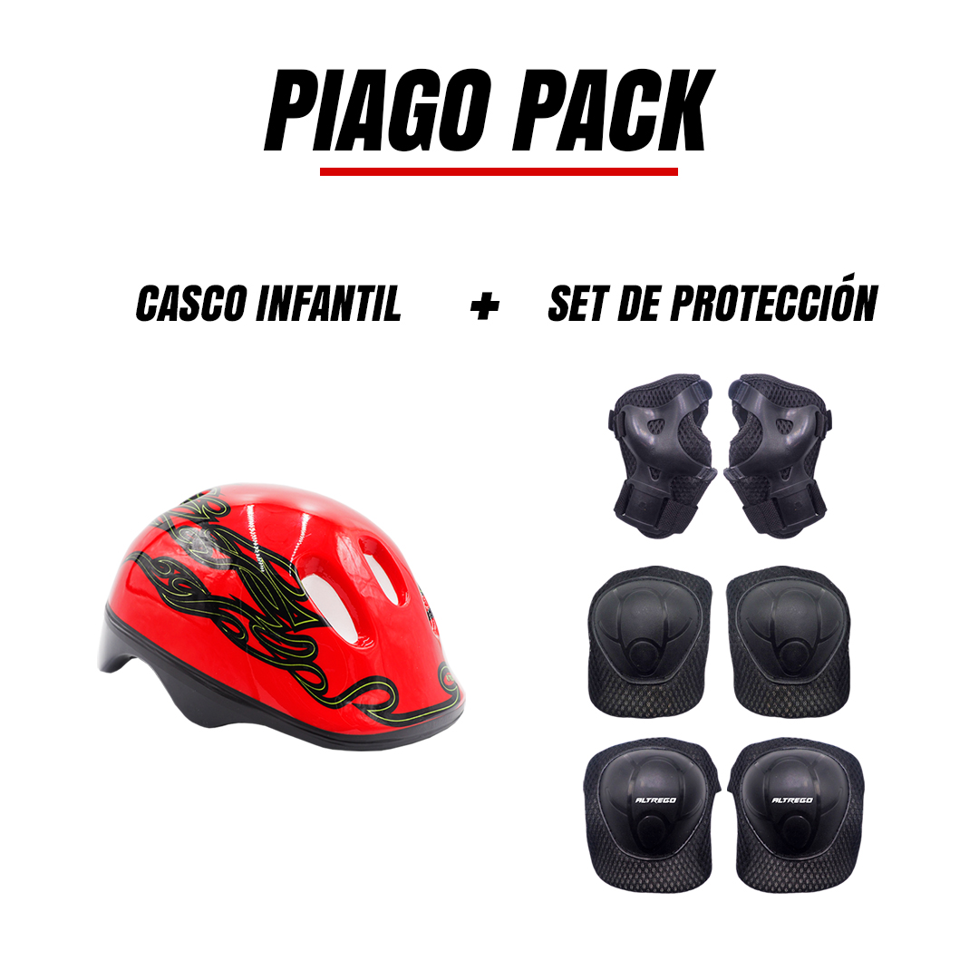 Casco Niño Bicicleta Kit Rodilleras Protección Infantil Rojo-Negro