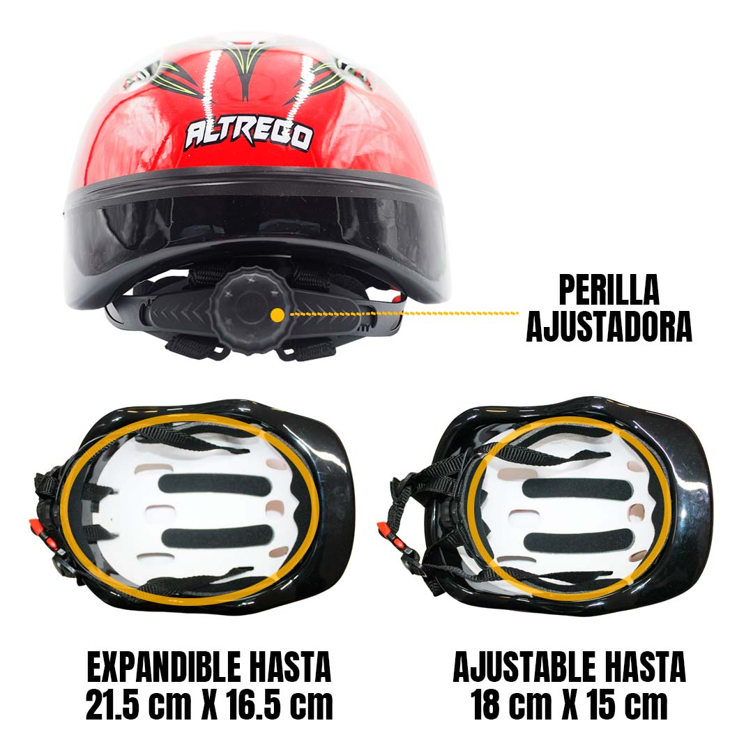 Casco Niño Bicicleta Kit Rodilleras Protección Infantil Rojo-Negro
