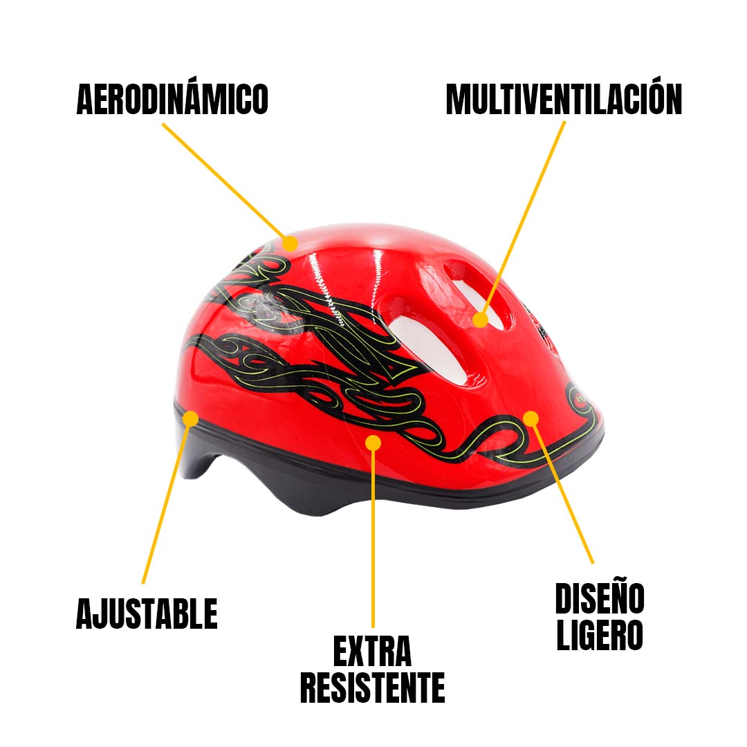 Casco Niño Bicicleta Kit Rodilleras Protección Infantil Rojo-Negro