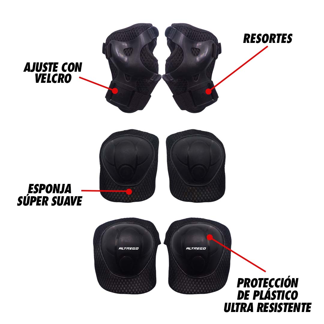 Casco Niño Bicicleta Kit Rodilleras Protección Infantil Rojo-Negro