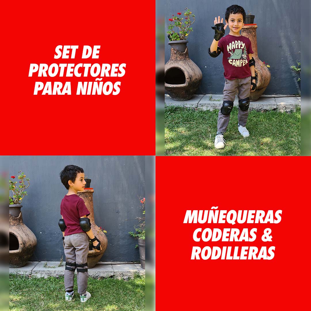 Casco Niño Bicicleta Kit Rodilleras Protección Infantil Rojo-Negro