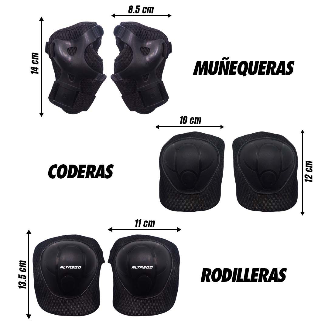 Casco Niño Bicicleta Kit Rodilleras Protección Infantil Rojo-Negro