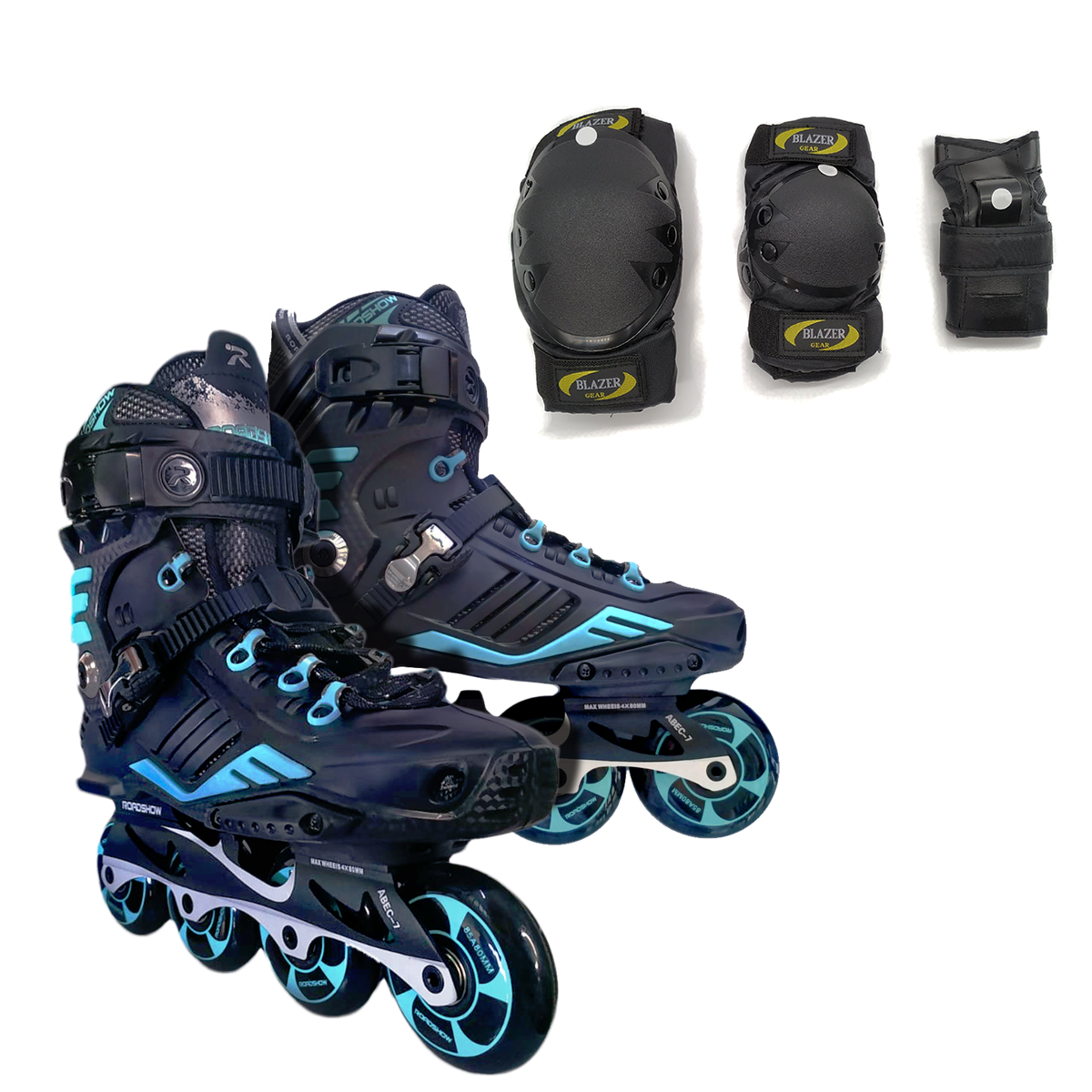 Patines Profesionales Negro y Azul Freeskate Para Slalom con Protecciones