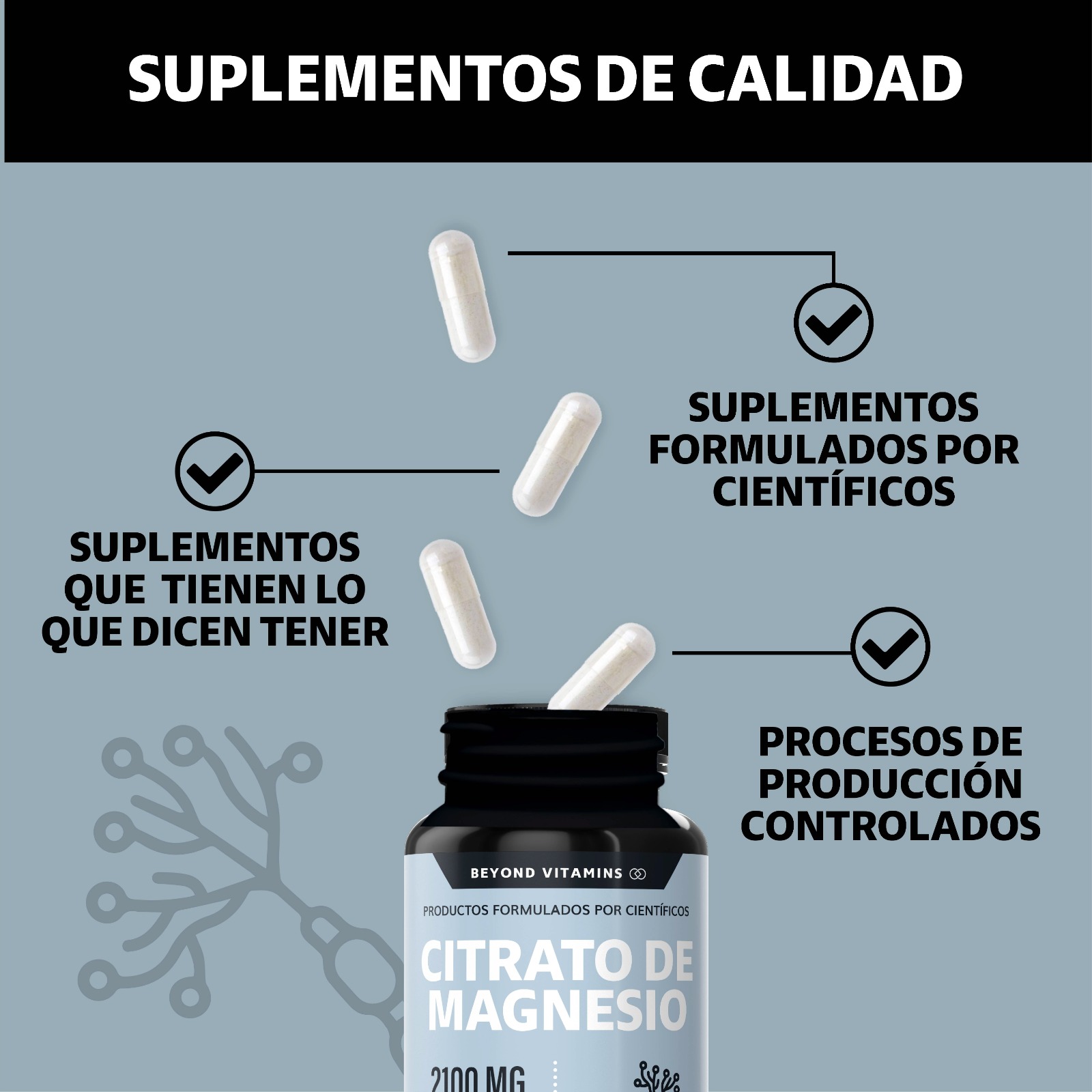 Citrato de Magnesio 2100mg  - Magnesium Citrate 100% Puro - 180 Cápsulas