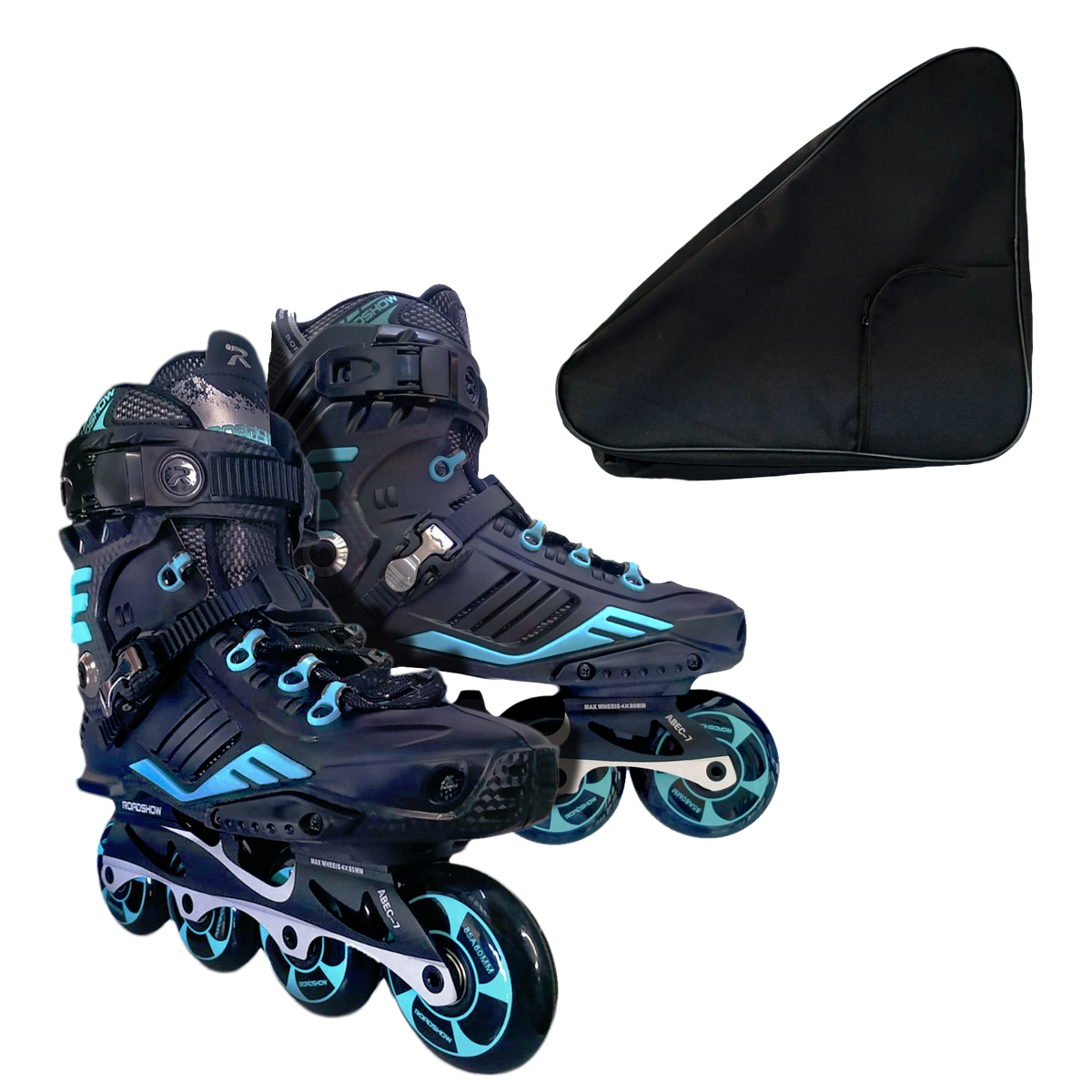 Patines Freeskate Profesionales Negro y Azul Para Slalom con Mochila