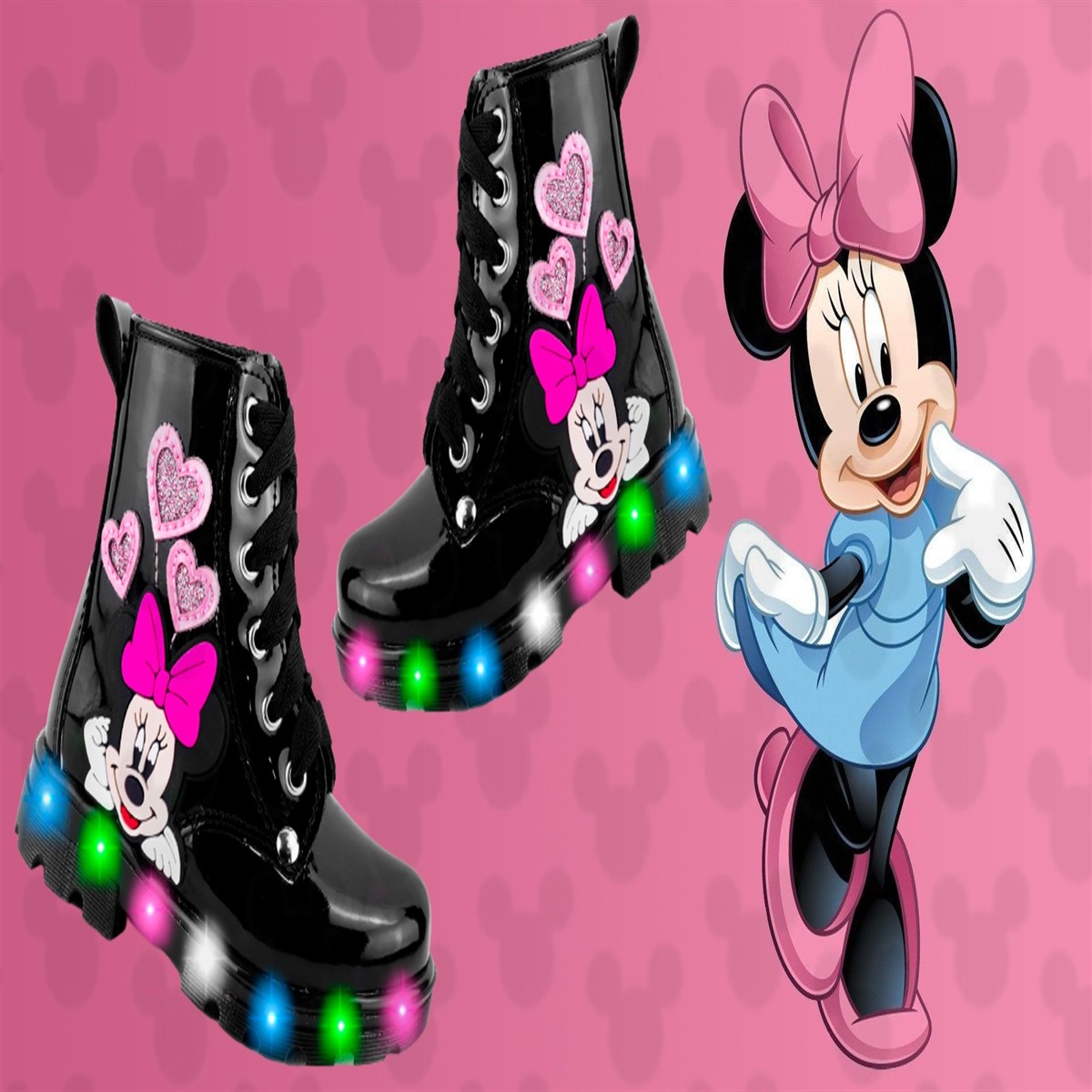 Botas Niña Mimi Ratoncita Luces Leds Charol Negro 16496-cn