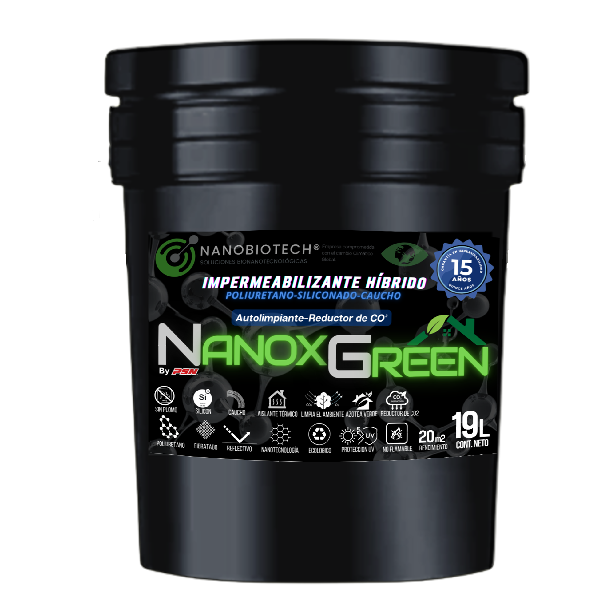 Impermeabilizante Hibrido Reductor de C02 NANOXGREEN 19 lts 15 años.