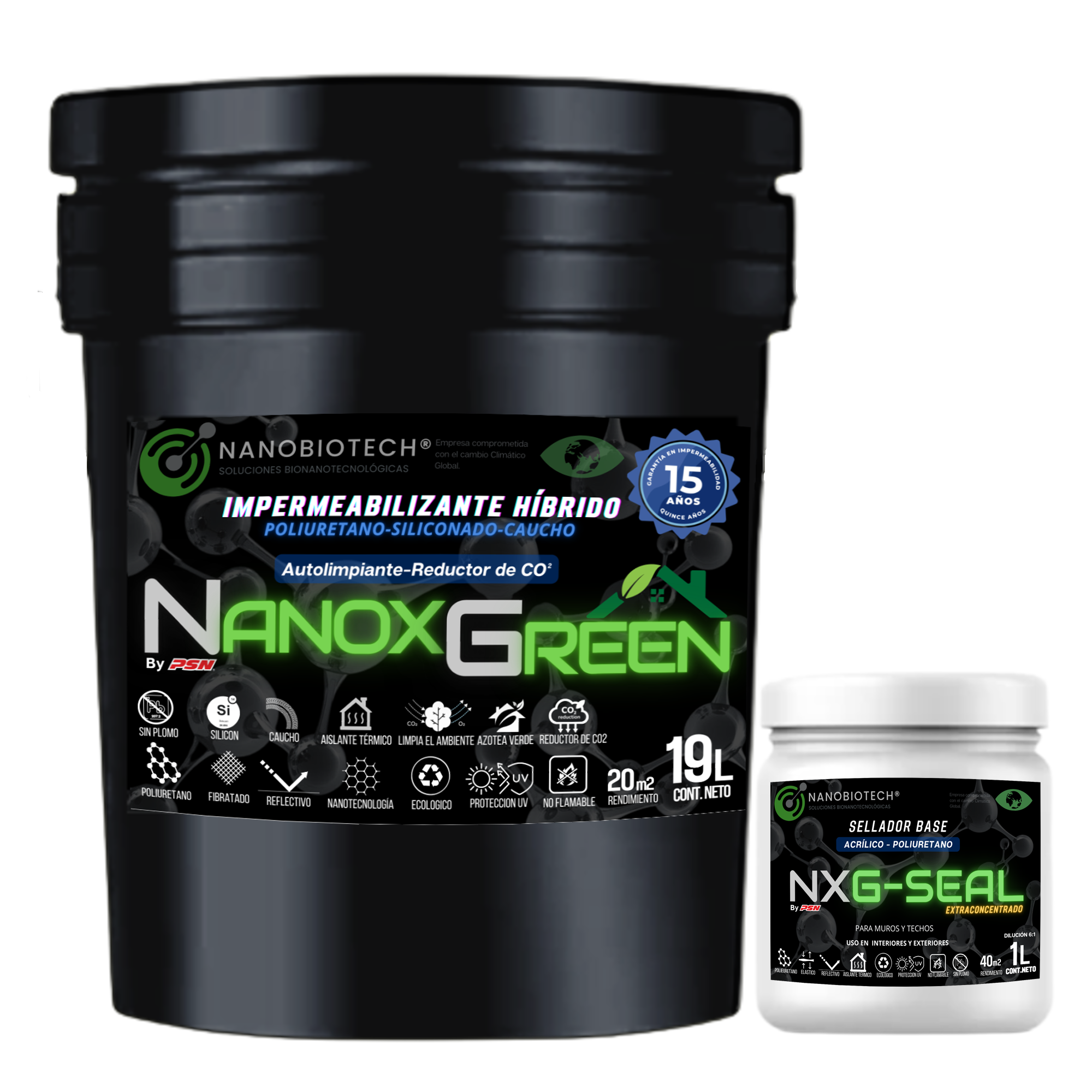 Impermeabilizante Hibrido Reductor de C02 NANOXGREEN 19 lts Y Sellador NXG-SEAL 1LT.