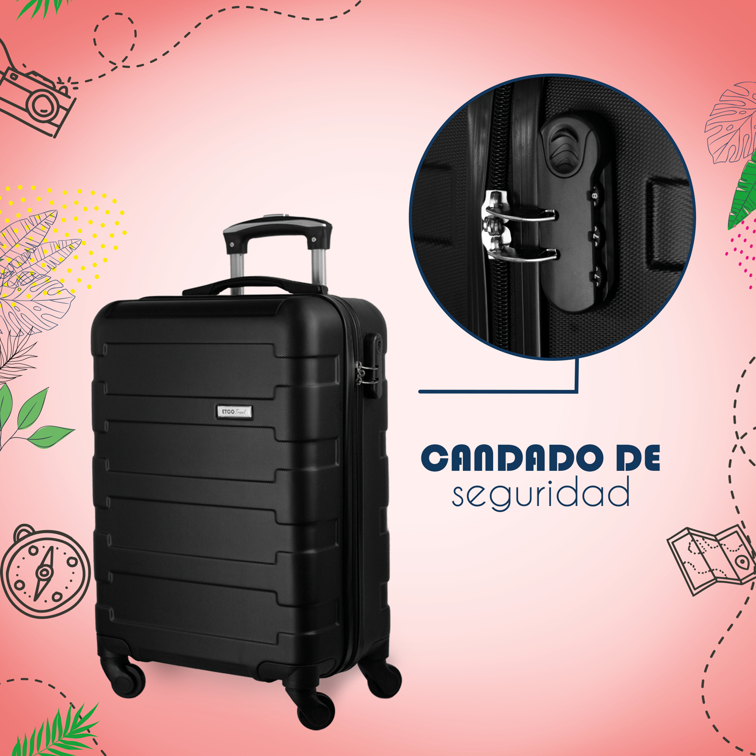 Maleta De Viaje Ligera 19 Pul Etco Travel Equipaje De Mano Negra Avion Ruedas 360 Barata
