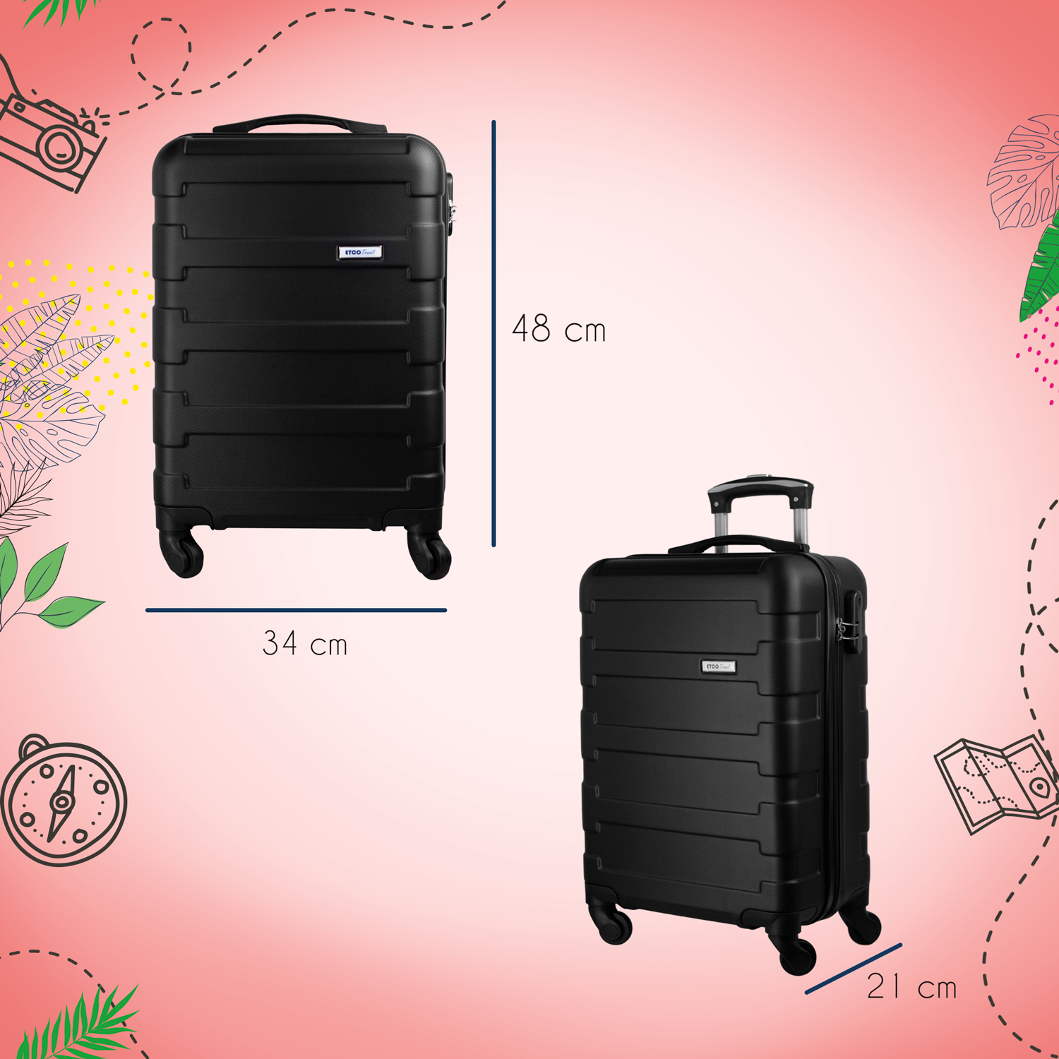 Maleta De Viaje Ligera 19 Pul Etco Travel Equipaje De Mano Negra Avion Ruedas 360 Barata