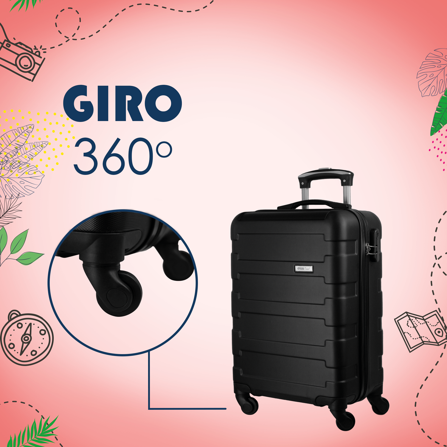 Maleta De Viaje Ligera 19 Pul Etco Travel Equipaje De Mano Negra Avion Ruedas 360 Barata