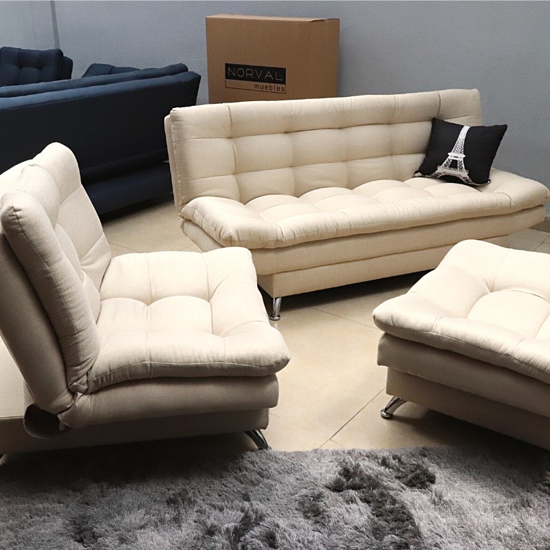 Sala Modular Beige Sofá cama Sillón y Taburete Florencia.