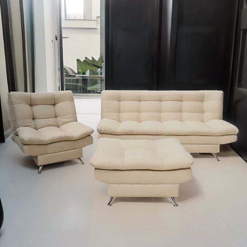Sala Modular Beige Sofá cama Sillón y Taburete Florencia.