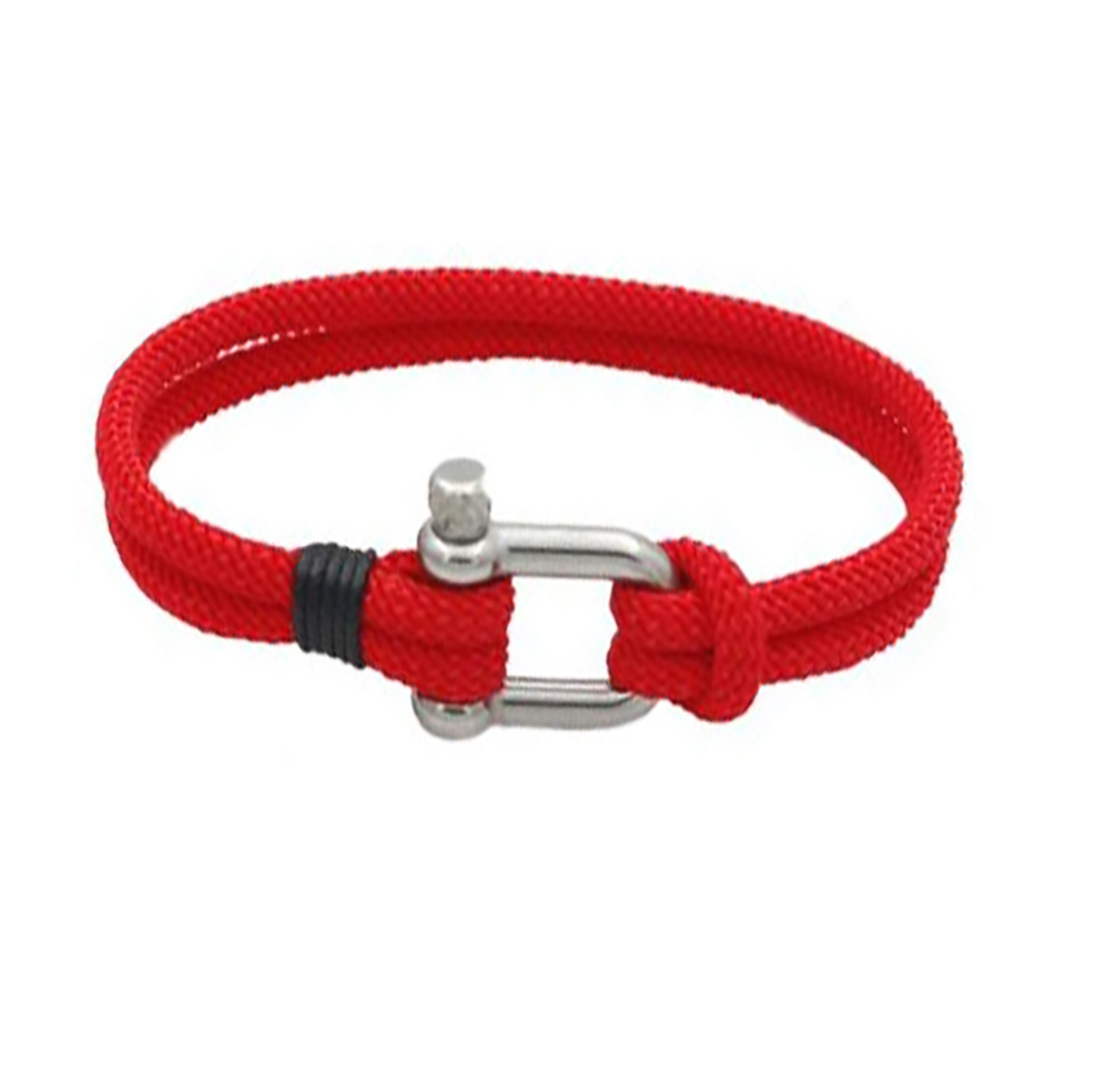 Pulsera de cuerda para hombre, pulsera náutica con grillete de acero para hombre y mujer. Brazalete paracord - Rojo/Plata