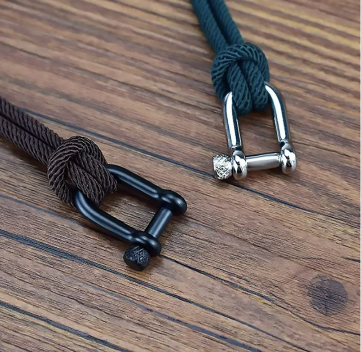 Pulsera de cuerda para hombre, pulsera náutica con grillete de acero para hombre y mujer. Brazalete paracord - Rojo/Plata