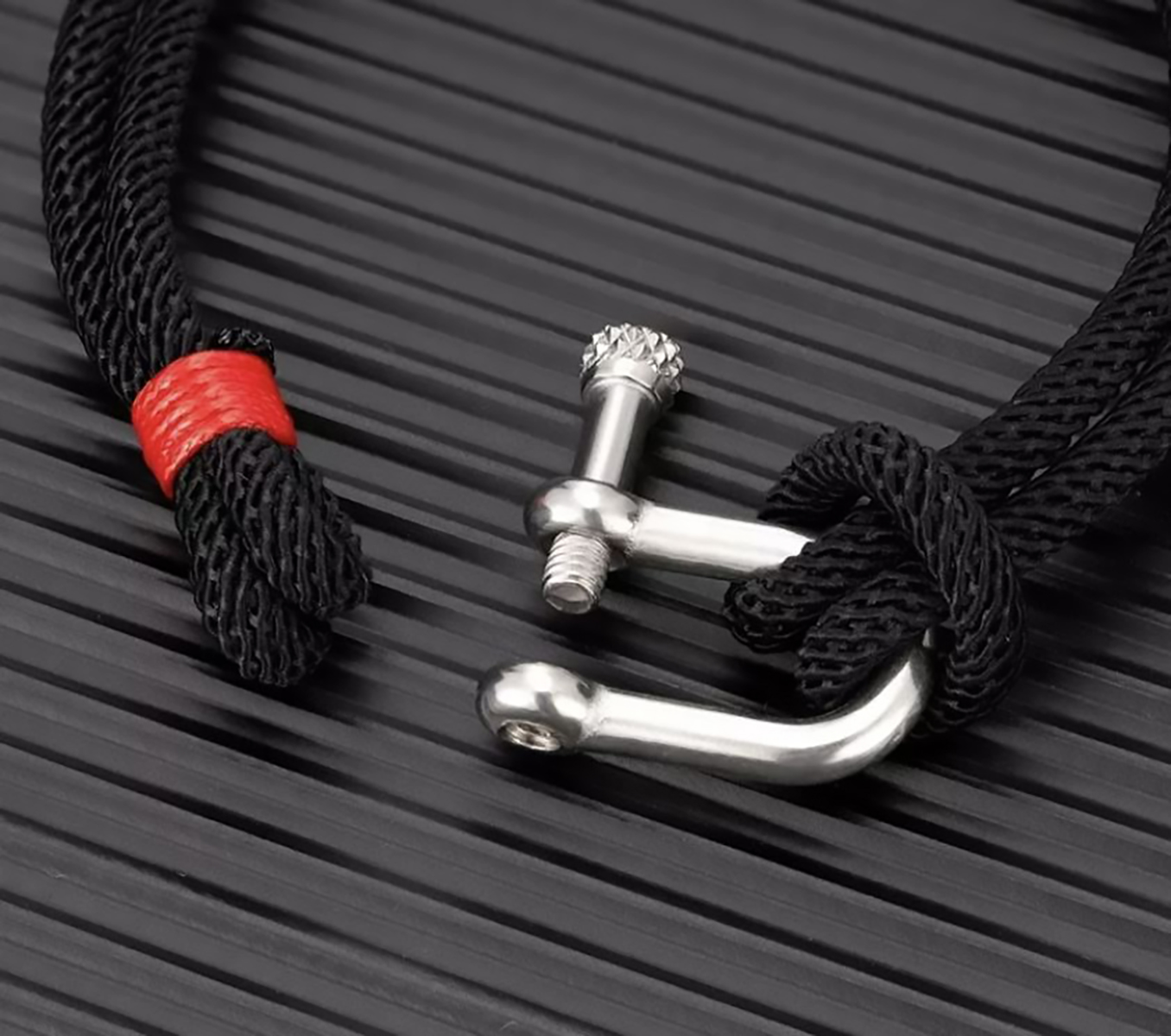 Pulsera de cuerda para hombre, pulsera náutica con grillete de acero para hombre y mujer. Brazalete paracord - Cafe/Plata