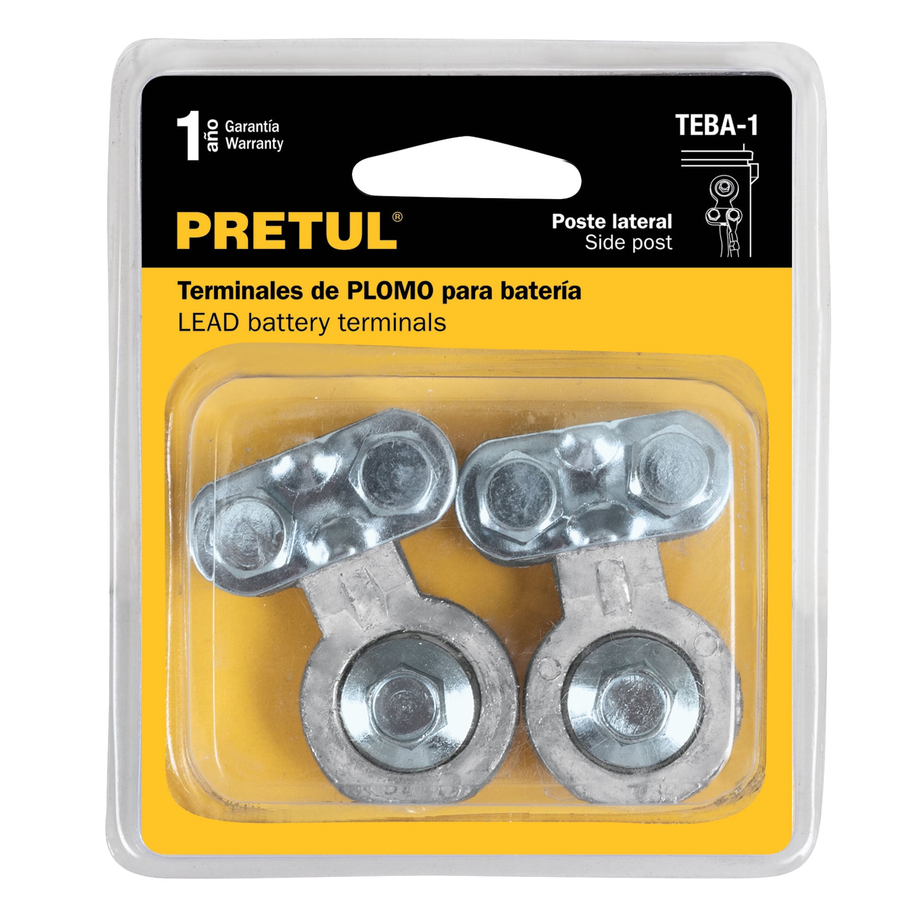 Blíster 2 terminales plomo poste lateral p/batería, Pretul 23040