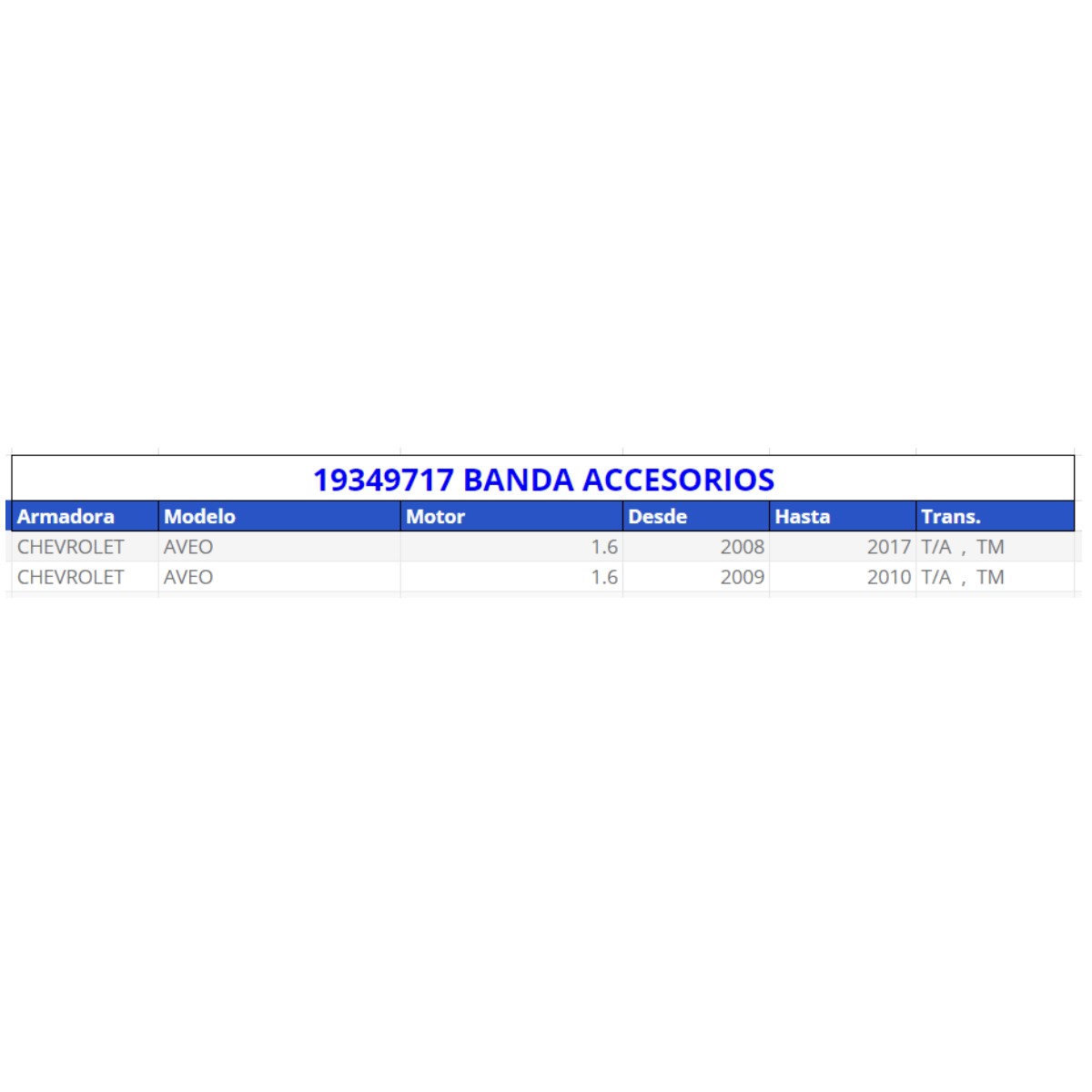 Banda alternador acdelco original para: Aveo 2008-2016 Pontiac G3 2007-2009 mercedes 1999 -2000 Mitsubishi 2007-2008