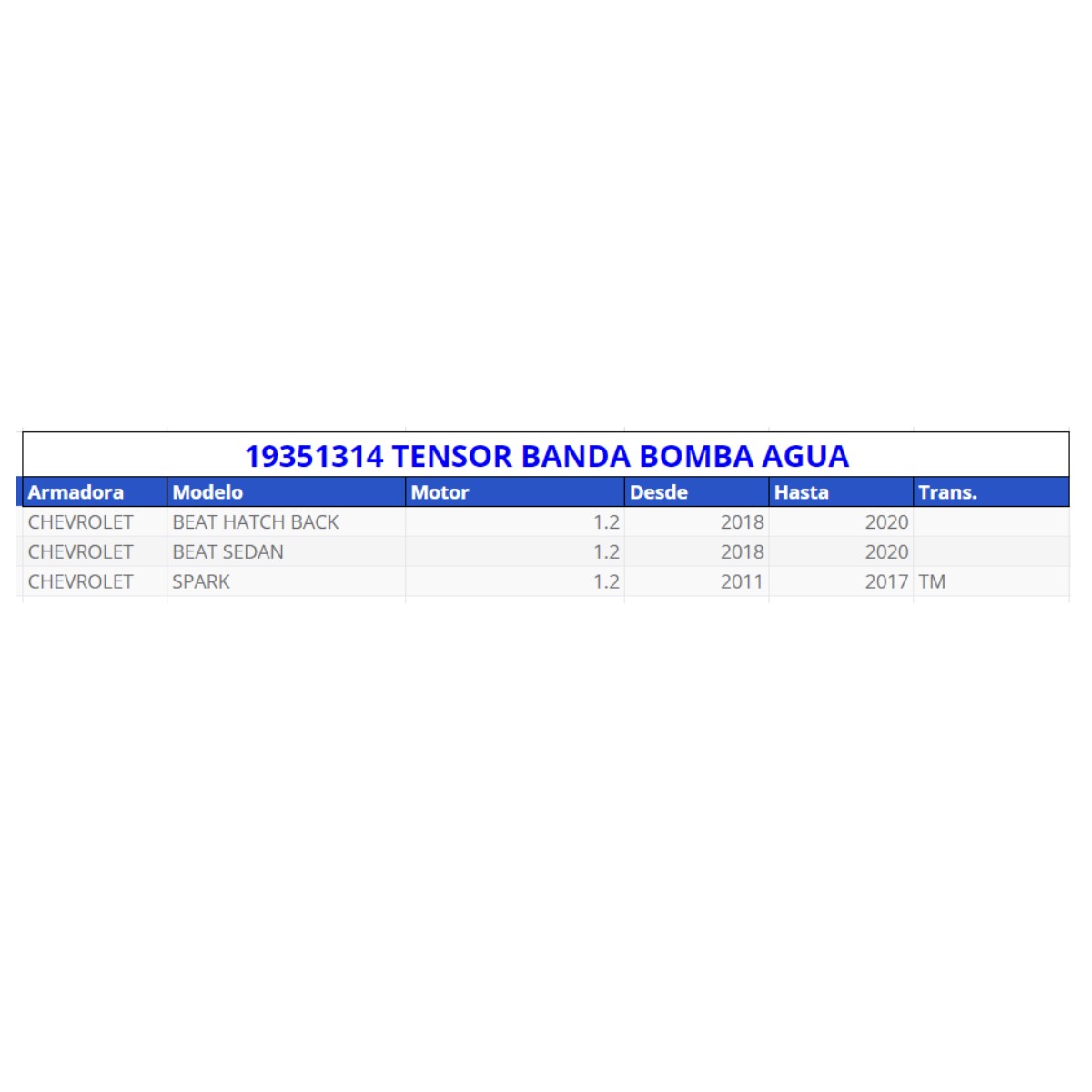 Tensor de banda alternador acdelco para: Chevrolet spark 2011-2015