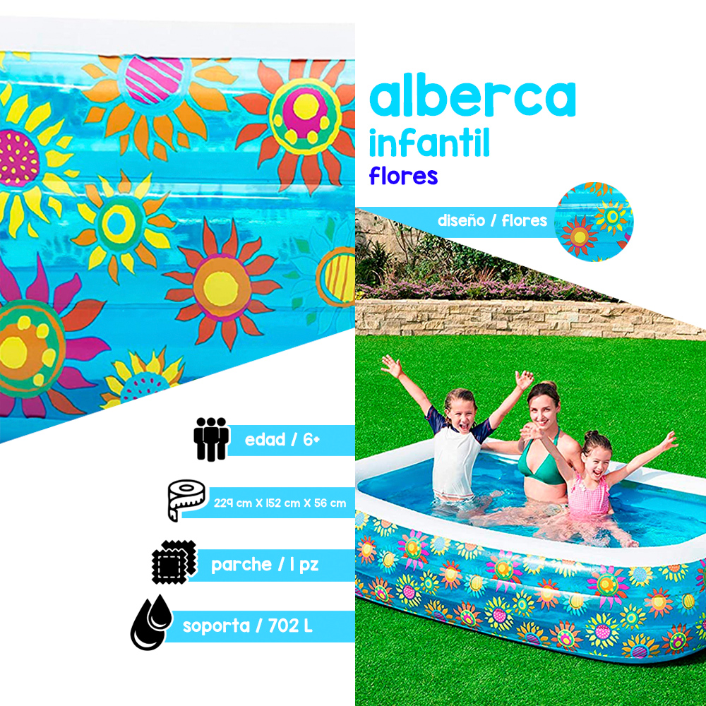 Alberca Inflable Infantil Bestway 54120 229 Cm Piscina De Flores Azul